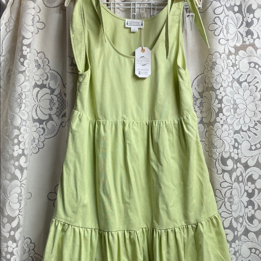 Love Riche Woman’s Celery Colored Tie-Shoulder Tiered Dress